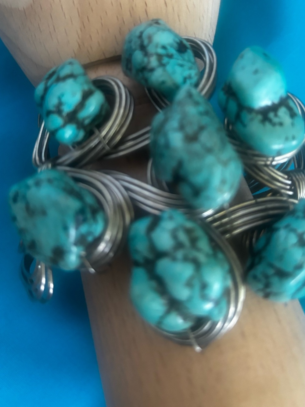 Turquoise Stone Wire-Wrap Bracelet - Blue Turquoise